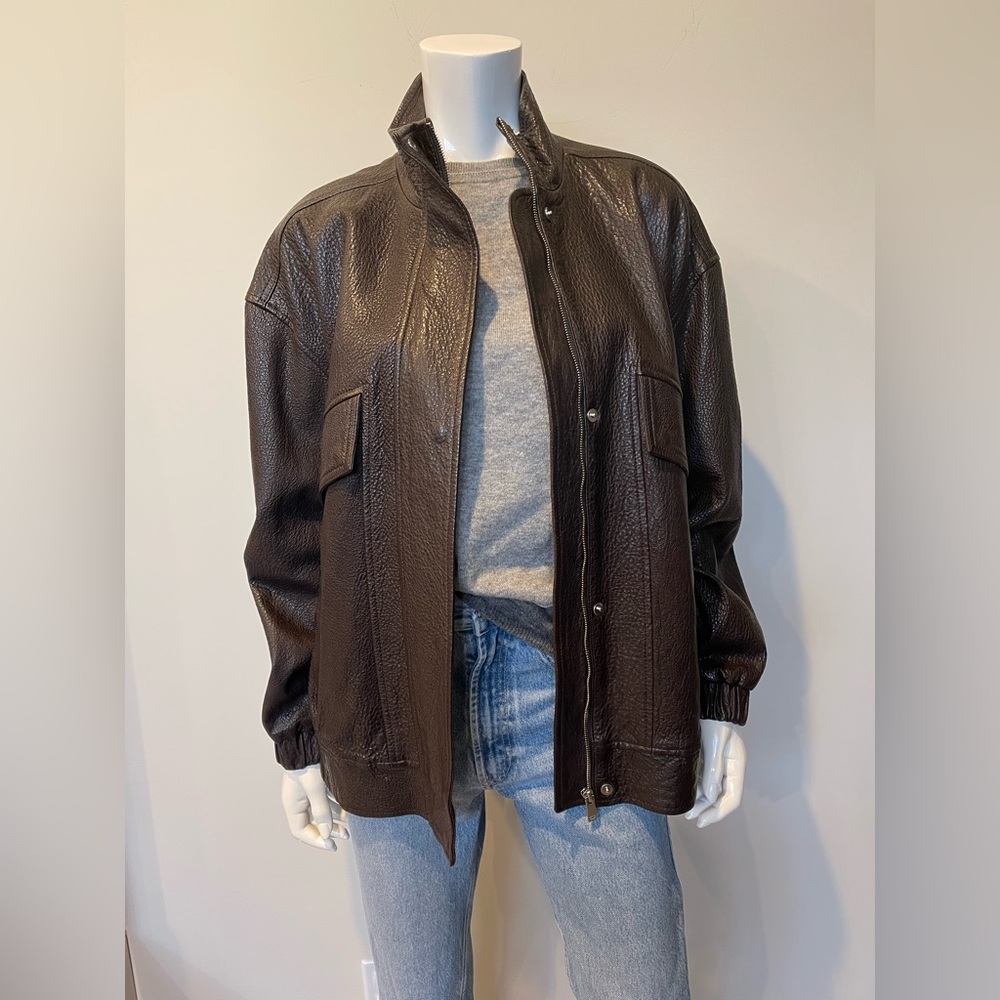MASSIMO DUTTI TEXTURED NAPPA LEATHER JACKET WITH DOUBLE POCKET